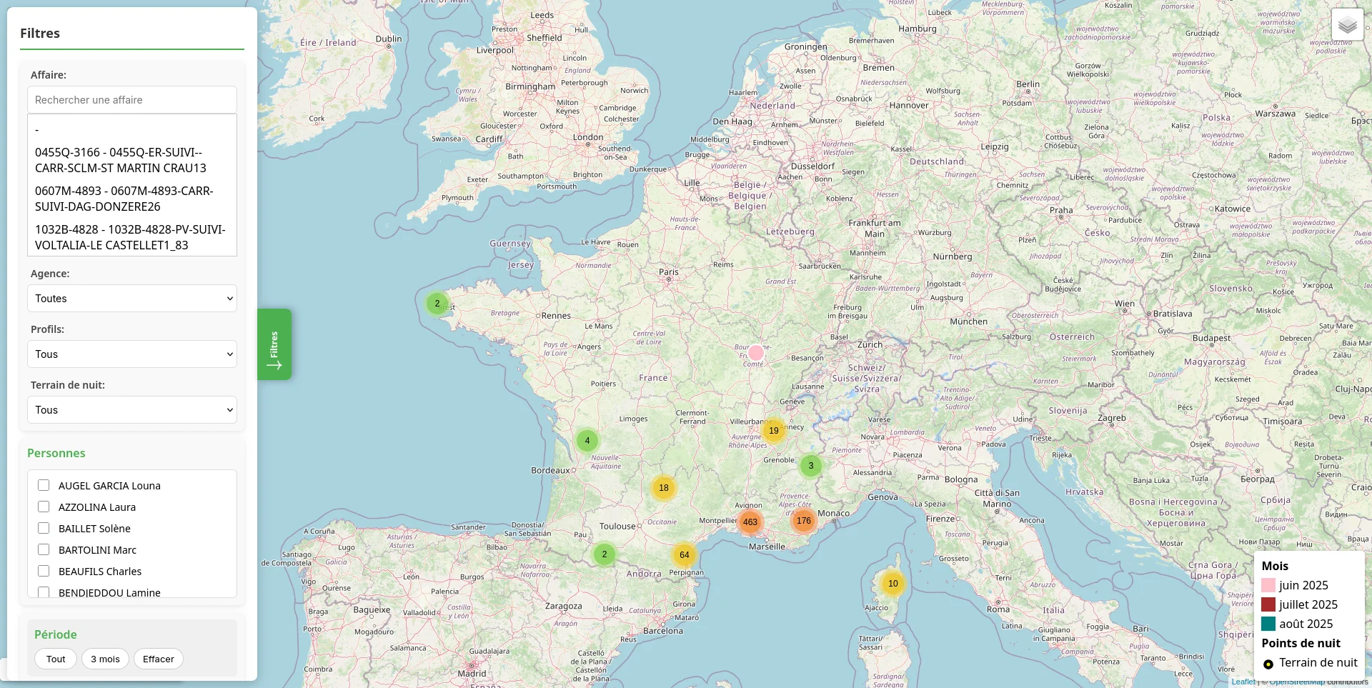 Carte des terrains d&rsquo;intervention