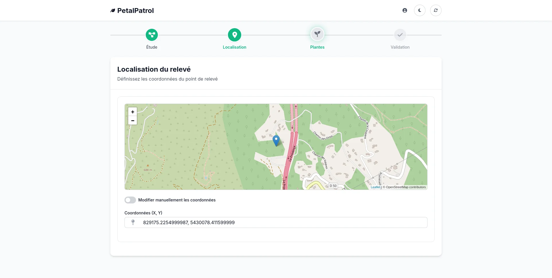 Interface de localisation - Thème clair